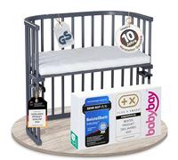 babybay Cuna auxiliar original de madera de haya maciza, compacta y transformable, altura regulable sin niveles, cuna creciente (lacada en gris pizarra), incluye colchón