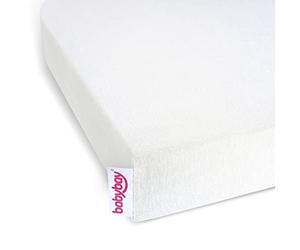 Babybay sábana bajera ajustable Jersey Deluxe para los modelos con extensión lateral Original, Maxi, Midi y Boxspring, blanco, 89 x 65 cm (1 unidad)