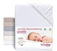 Babybay sábana bajera ajustable Jersey Deluxe para los modelos Maxi, Midi, Boxspring, Comfort y Comfort Plus, blanco, 89 x 50 cm (1 unidad)