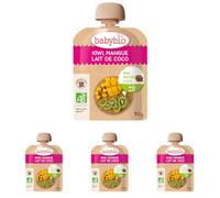 BABYBIO - Bolsita de fruta - Kiwi, Mango y bebida de coco - Desde 6 meses - BIO (Paquete de 4)