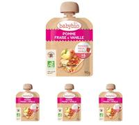 BABYBIO - Bolsita de fruta - Manzana fresa y vainilla - Desde 6 meses - BIO (Paquete de 4)
