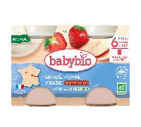 Babybio Elaborado con Leche de Vaca Francesa - Manzana y Fresa de Nuestras Granjas - 2x130g