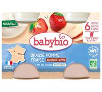 Babybio Elaborado Manzana Fresa Leche de Vaca 6 Meses y + Bio 2 Tarros de 130 g