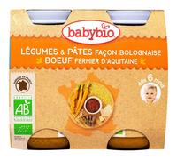 Babybio Menú Diario de 6 Meses Verduras y Pasta Al Estilo Boloñés 2 X200 gramos