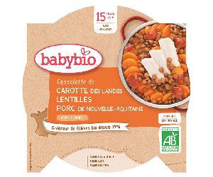 Babybio Menu du Jour Assiette de Zanahorias y Lentejas y Carne de Cerdo a partir de 15 meses 260g