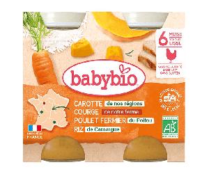Babybio Menu du Jour Tarros con Zanahoria, Calabaza, Calabacín, Pollo y Arroz a apartir de 6 meses 2 x 200g