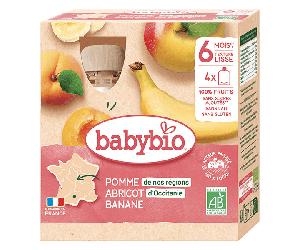 Babybio Mes Fruits Cantimplora de Manzana, Albaricoque y Plátano a apatir de 6 meses 4 x 90g