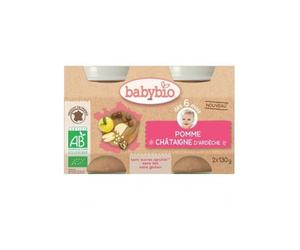 Babybio Ollas Pequeñas a Partir de 6 Meses de Edad Ollas de Manzana y Castaño 2 X130 gramos