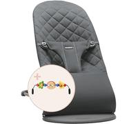 BabyBjörn Hamaca Bliss, Tejido, Acolchado clásico, Antracita con Juguete para Hamaca, Ojitos Traviesos