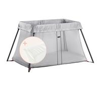 BabyBjörn Cuna de Viaje Light, con Sábana Ajustable para Cuna de Viaje Light, Plata