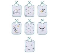 Babycalin - Juego de 7 baberos para bebé de nacimiento diarios, 20 x 25 cm, Mickey Good Morning Disney Baby - Baberos de bebé con cierre de cordones de algodón, baberos de alta absorción, baberos para