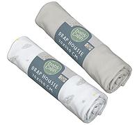 Babycalin - Set de 2 sábanas bajeras, Blanco/Gris 70x140x17 cm