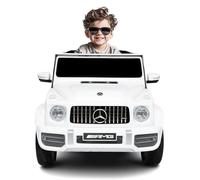 BabyCar Mercedes G63 Sport | Coche electrico para niños 12V con 2 Motores 25W | Coche Bateria con Mando Niño, Asiento de Piel, Puertas abatibles, MP3/USB | Licencia Oficial (Blanco)