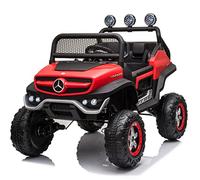 BabyCoches - Coches eléctricos niños Mercedes UNIMOG 4X4-4 Motores, Potente Batería 12V10Ah, Ruedas EVA, Asiento 1 Plaza Acolchado y Mando Control Remoto para Padres (Rojo)