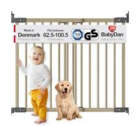 BabyDan Barrera de Seguridad Silkeborg Deluxe para Bebés y Niños - Puerta Protectora de Madera de Haya para Escaleras y Camas - Ajustable 62,5-100,5 cm con Montaje a Pared