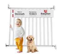 BabyDan Billund - Puerta de pared para aperturas de 72 a 84.5 cm, Sin barra inferior para un paso seguro, Metal, Blanco