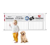 BabyDan Premier - Puerta de escalera extra ancha con ajuste a presión, 177,8-183 cm, metal, color blanco, fabricada en Dinamarca, puerta para mascotas y perros