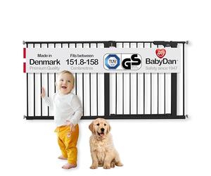 BabyDan Premier, Puerta de Escalera Extra Ancha de Ajuste a presión, Cubre Aberturas Entre 151,8 - 158 cm, Puerta de bebé, Puerta de Seguridad, Metal, Negro, Fabricado en Dinamarca - (Puerta para