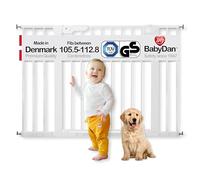 BabyDan Premier rejilla de puerta / puerta de escalera para sujetar, 105.5 - 112.8 cm - hecho en Dinamarca y probado por el TÜV GS, color: blanco