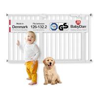 BabyDan Puerta de escalera de ajuste a presión extra ancha, 126-132.2 cm, puerta de seguridad/metal, blanco, fabricada en Dinamarca - (puerta para mascotas/puerta para perros)