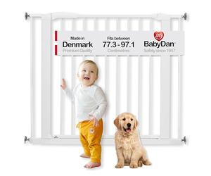 BabyDan swing shut, montado a presión puerta de escalera, 77,3-97,1 cm, barrière pour bébé/puerta de seguridad, blanco, hecho en Dinamarca - (puerta para mascotas/puerta para perros)