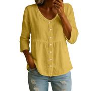 Babydoll - Blusa para mujer, cuello Peter Pan, con botones y ribete de encaje, manga 3/4, ropa linda, Z01-amarillo, M