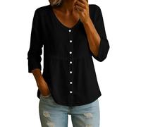 Babydoll - Blusa para mujer, cuello Peter Pan, con botones y ribete de encaje, manga 3/4, ropa linda, Z01-negro, L