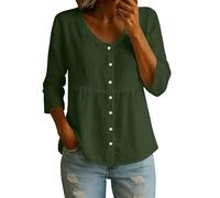 Babydoll - Blusa para mujer, cuello Peter Pan, con botones y ribete de encaje, manga 3/4, ropa linda, Z01-verde negruzco, S