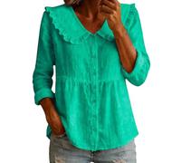 Babydoll - Blusa para mujer, cuello Peter Pan, con botones y ribete de encaje, manga 3/4, ropa linda, Z03-verde, 3XL