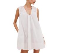 Babydoll con Cuello Redondo para Mujer, Lindo Mini Vestido, Vestido Corto sin Mangas Fluido, Fruncido, Holgado, Vestidos de Verano, con Bolsillos (Blanco,M)