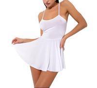 Babydoll Conjunto de Lencería para Mujer Sexy Camisón de Encaje Semitransparente con Liguero Ropa Interior de Dormir Cuello Halter Lenceria Pijama Picardías de Verano Vestido de Noche + Medias