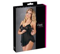 Babydoll Cottelli Negro Con Copas De Lazo Abiertas, Delicado Encaje, Volantes