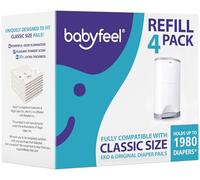 Babyfeel - Recambio de 4 unidades - Se adapta a cubos de pañales Dekor Classic - Nuevo aroma a polvo - Potente eliminación de olores - Capacidad para hasta 1980 pañales - Los recambios clásicos Dekor