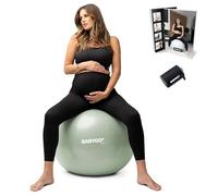 BABYGO Bola de parto - Pelota de embarazo, yoga, parto y ejercicio y libro incluido, enfocada en el trimestre, fisioterapia materna, plan de parto y recuperación, antiestallido, ecológica (Salvia, 65