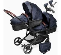babyGO Cochecito 3 en 1 para gemelos - Cochecitos para hermanos/hermanos para bebés - Cochecito gemelo para 2 niños con muchos accesorios (gris antracita melange-sin capa)