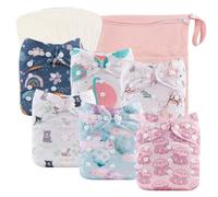 Babygoal Girl Cloth Diapers, Baby Reusable Washable Diaper Covers for Boys and Girls, 6pcs Diapers+6 Bamboo Inserts+Wet Bag 6FG38