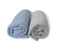 Lote 2 Muselinas Bebé 120x120 Cms, Manta, Arrullo, Bambú Algodón, Recién Nacido. Fibras Naturales. Hipersuave, Hipoalergénica,100% Ecofriendly. (Piedra/Azul)