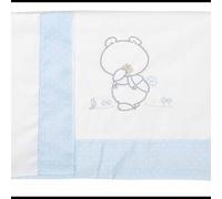 Babyline Sábana Bebé Algodón Orgánico + Bajera Ajustable + Almohada. Bordada. 100% Algodón, Hipoalergénica, Suave, Hilatura Premium. (Pepo Celeste, Maxicuna 80x130)