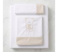 Babyline Sábana Bebé Algodón Orgánico + Bajera Ajustable + Almohada. Bordada. 100% Algodón, Hipoalergénica, Suave, Hilatura Premium. (Teddy Beige, Maxicuna 80x130)