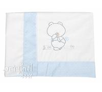Babyline Sábana Bebé Algodón Orgánico + Bajera Ajustable + Almohada. Bordada. 100% Algodón, Hipoalergénica, Suave, Hilatura Premium. (Pepo Celeste, Maxicuna 70x140)