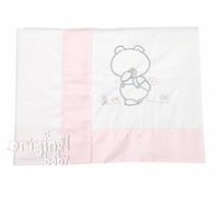 Babyline Sábana Bebé Algodón Orgánico + Bajera Ajustable + Almohada. Bordada. 100% Algodón, Hipoalergénica, Suave, Hilatura Premium. (Pepo Rosa, Cuna 60x120)