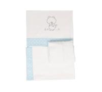 Babyline Sábana Bebé Algodón Orgánico + Bajera Ajustable + Almohada. Bordada. 100% Algodón, Hipoalergénica, Suave, Hilatura Premium. (Pepo Celeste, Minicuna)