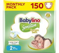 Babylino Sensitive Cotton Soft, Pañales Bebé Talla 2, Mini (3-6 kg), 150 Pañales
