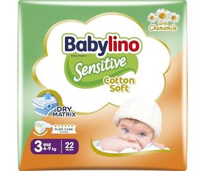 Babylino Sensitive Cotton Soft, Pañales Bebé Talla 3, Midi (4-9 kg), 22 unidades