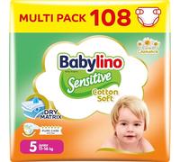 Babylino Sensitive Cotton Soft, Pañales Bebé Talla 5, Junior (11-16 kg), 108 unidades