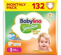 Babylino Sensitive Cotton Soft, Pañales Bebé Talla 5, Junior (11-16 kg), 132 Pañales
