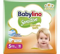 Babylino Sensitive Cotton Soft, Pañales Bebé Talla 5, Junior (11-16 kg), 18 unidades