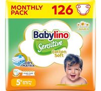 Babylino Sensitive Cotton Soft, Pañales Bebé Talla 5+, Junior plus (12-17 kg), 126 Pañales