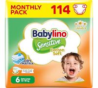 Babylino Sensitive Cotton Soft, Pañales Bebé Talla 6, Extra Large (13-18 kg), 114 Pañales