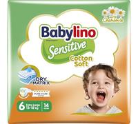 Babylino Sensitive Cotton Soft, Pañales Bebé Talla 6, Extra Large (13-18 kg), 14 unidades